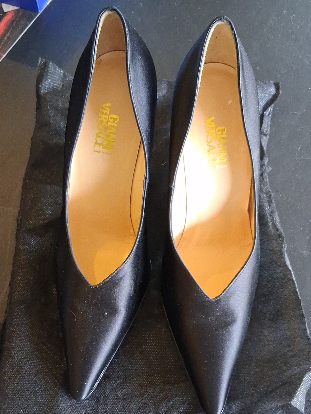 Versace Black Satin Pointed Toe Pumps